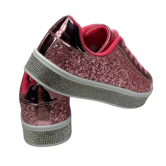 New Pink Glitter White w Rhinestone 2” Platform Festival Party Sneakers Size 7.5 - Picture 10 of 16